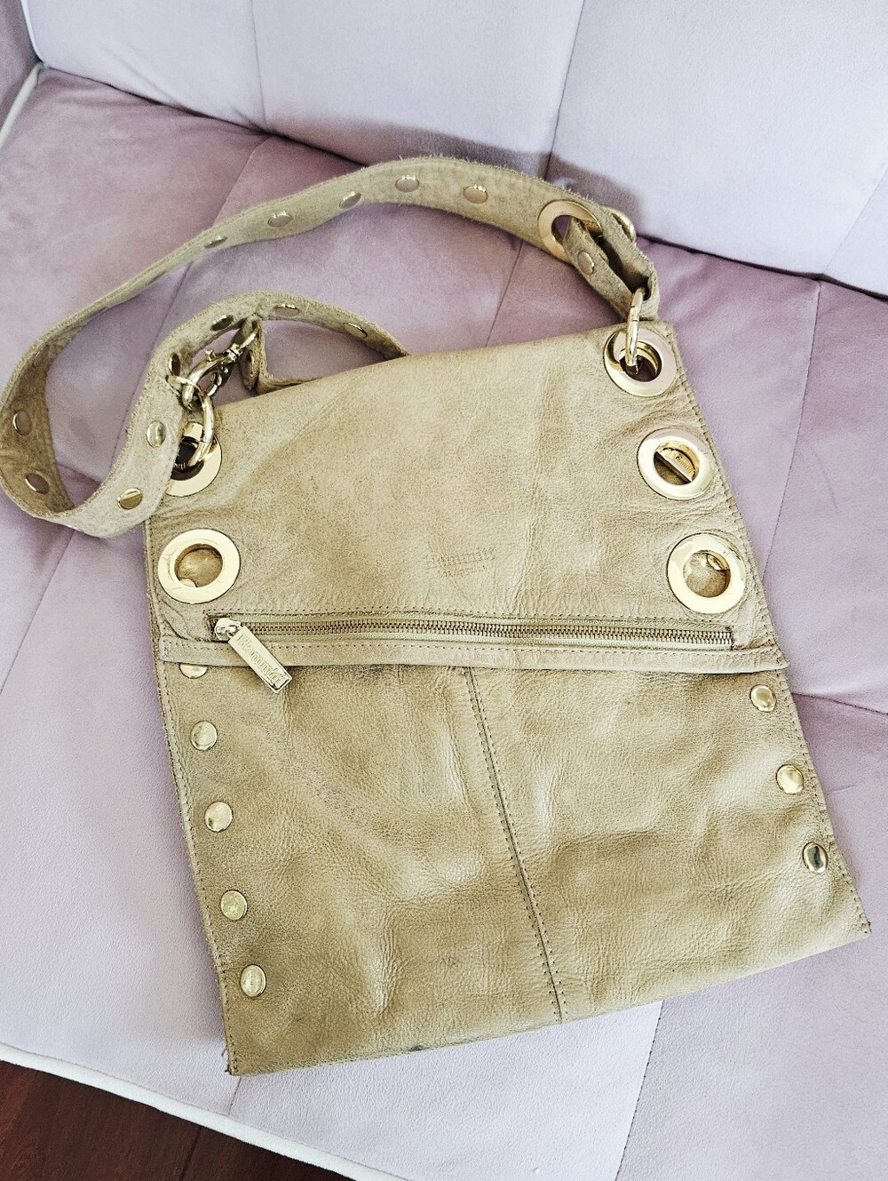 Hammitt Montana Beige Golden Gunmetal Crossbody Bag